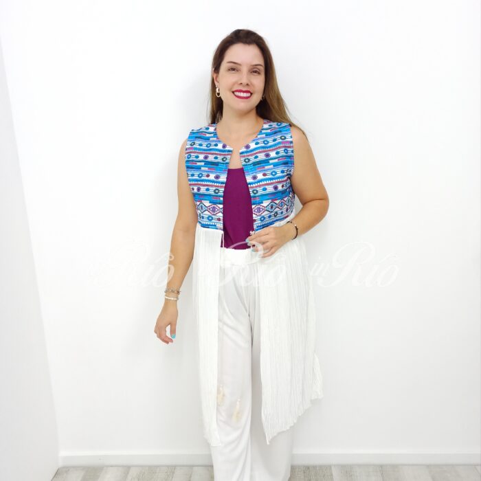 Colete plissado com estampado vintage