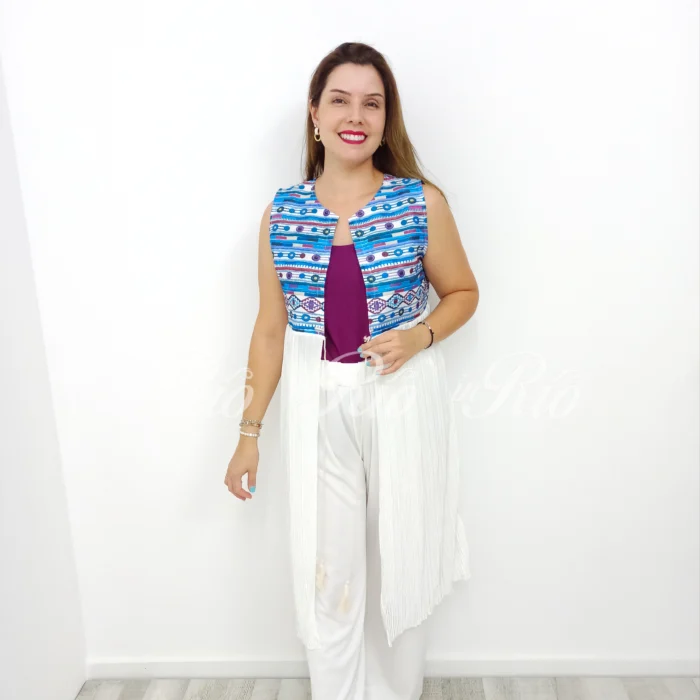 Colete plissado com estampado vintage