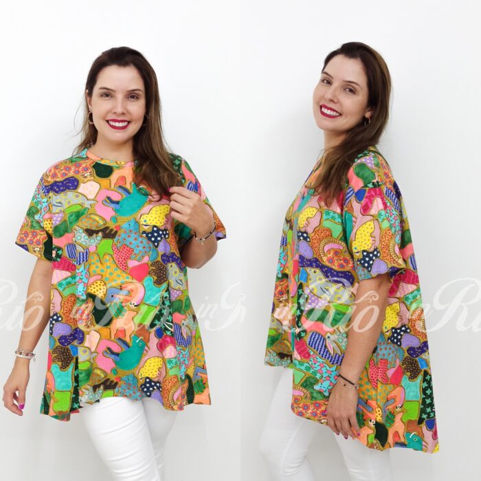 Túnica plus size com padrão patchwork