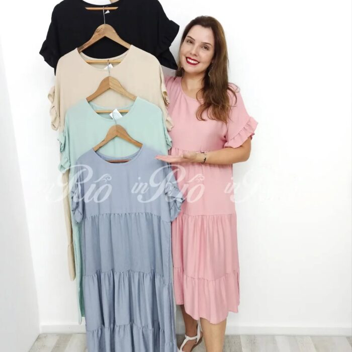 Vestido Midi Boho com folhinhos nas mangas