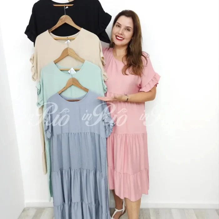 Vestido Midi Boho com folhinhos nas mangas