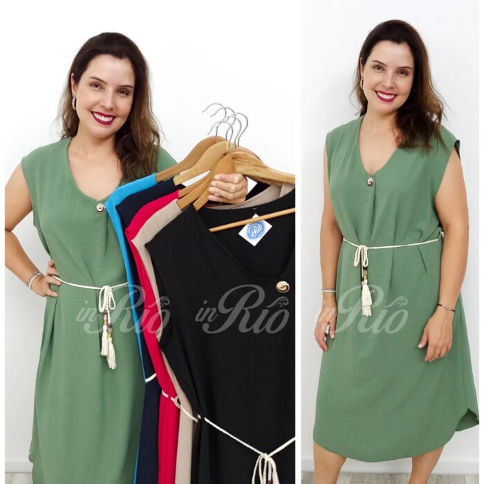 Vestido midi plus size com cinto em cordinha
