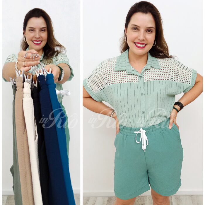 Calções mágicos com bolsos em tecido fluído