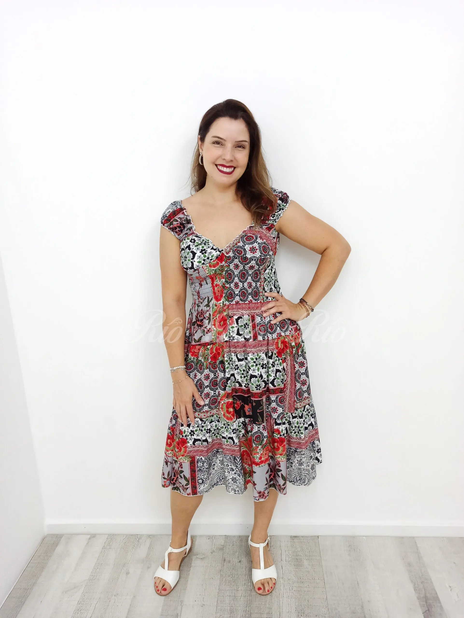 Vestido Midi com padrão Patchwork - Image 4