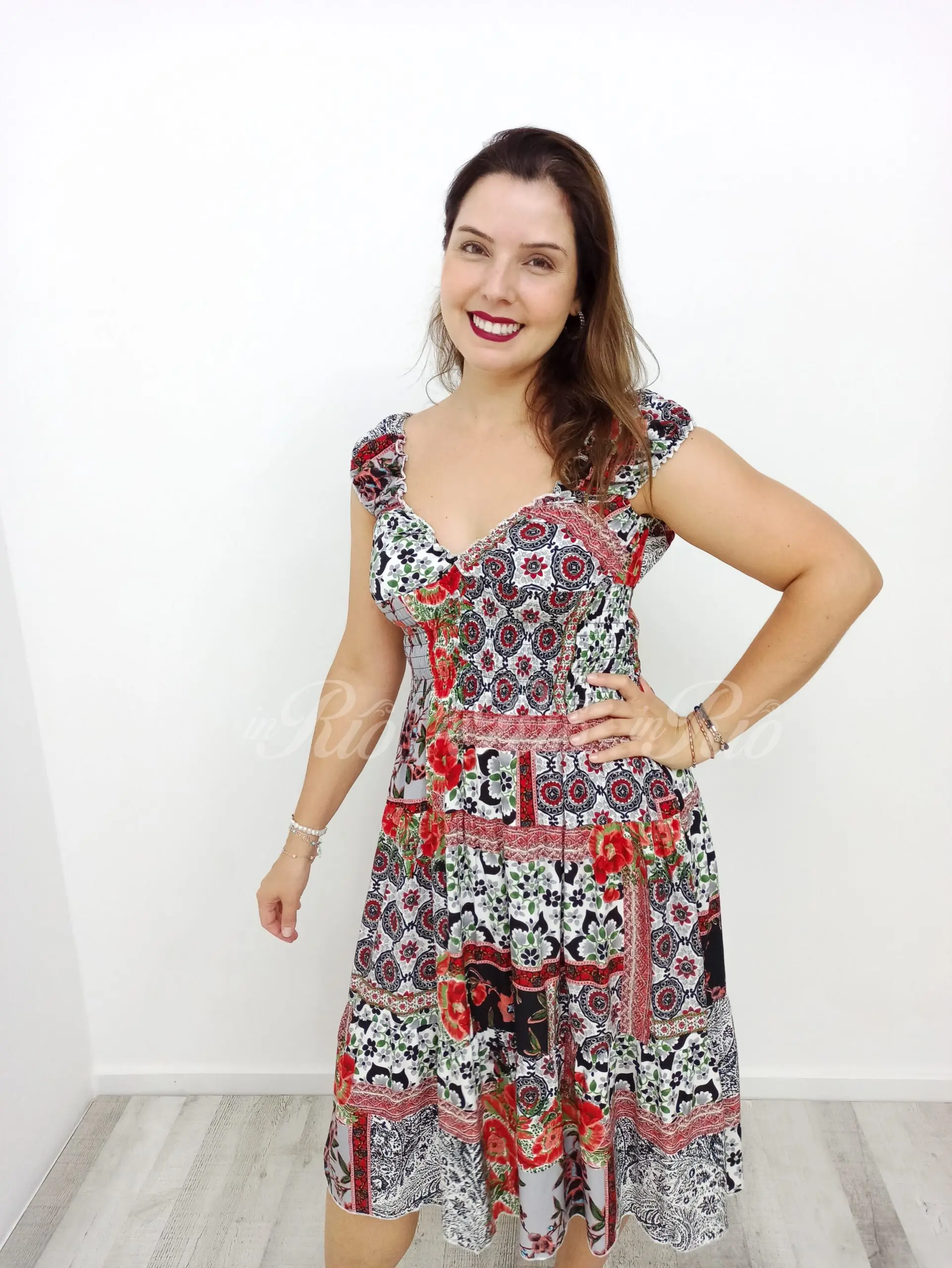 Vestido Midi com padrão Patchwork - Image 5
