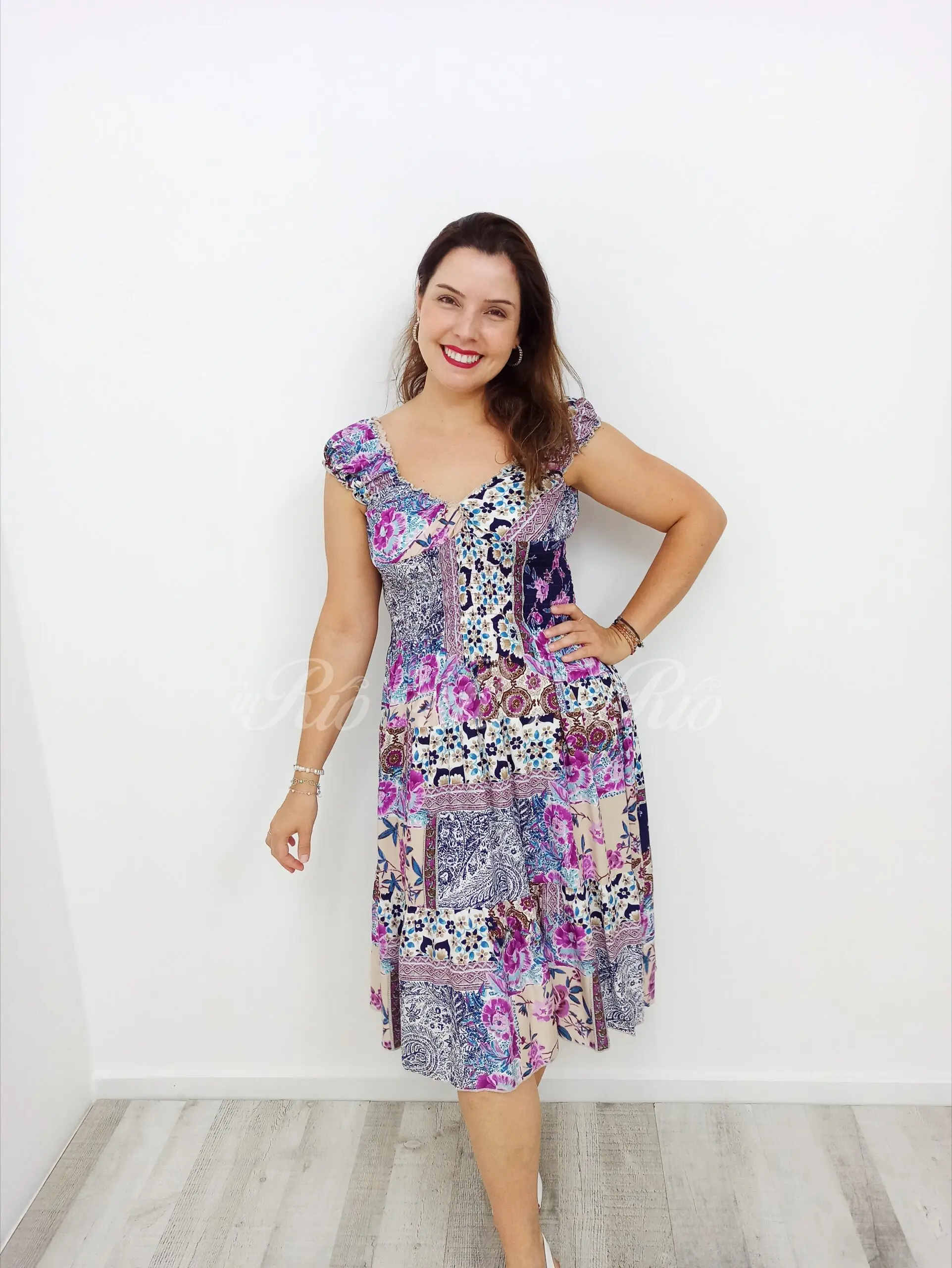Vestido Midi com padrão Patchwork - Image 2