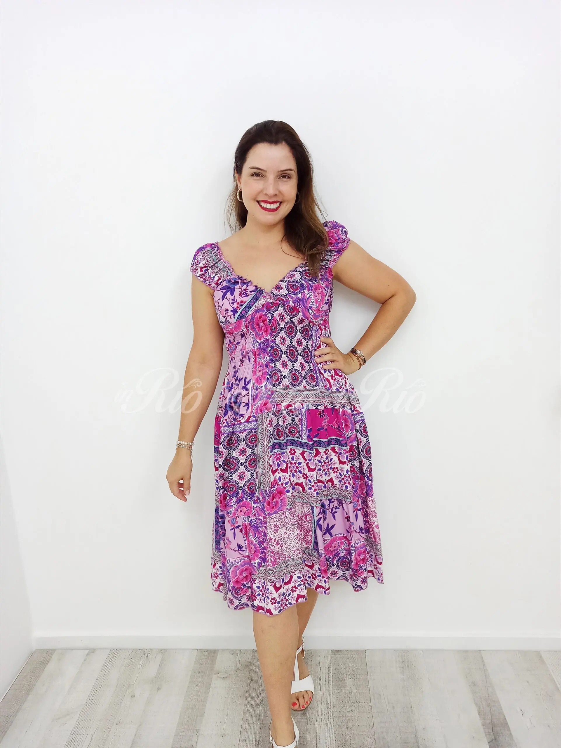 Vestido Midi com padrão Patchwork - Image 6