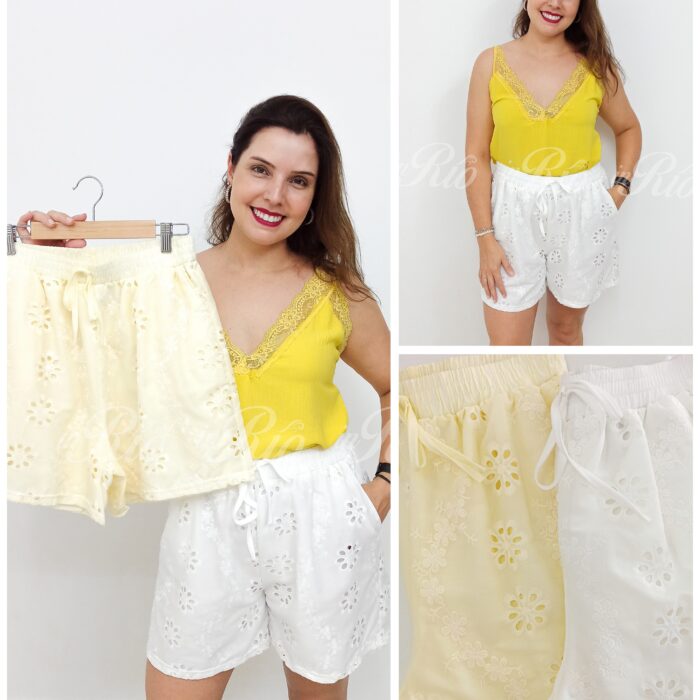 Calção em bordado inglês