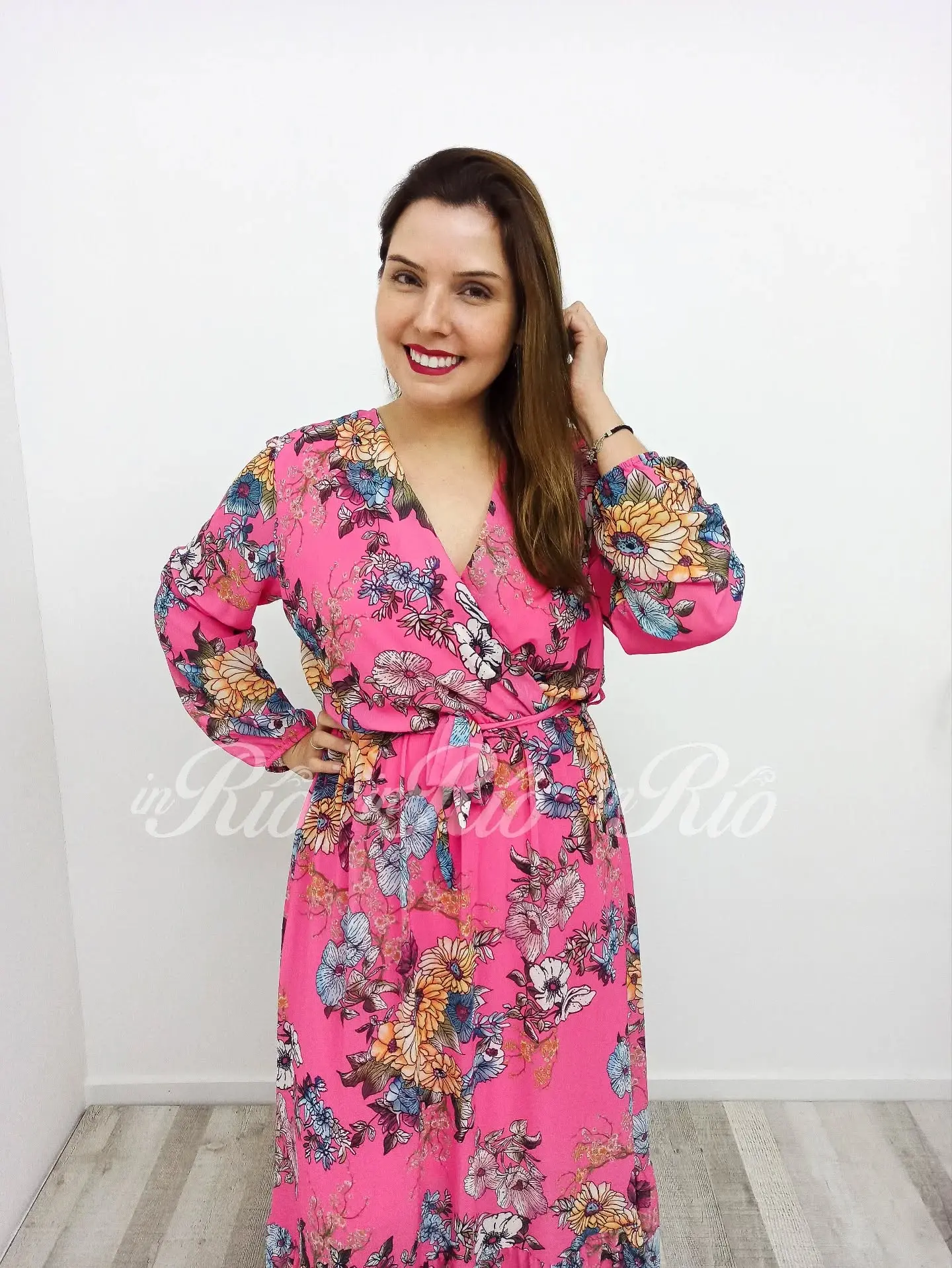 Vestido Boho longo em formato plus size, na cor rosa barbie - Image 2