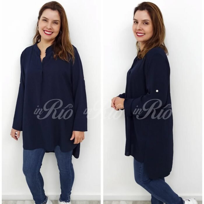 Túnica fluída com gola Mao