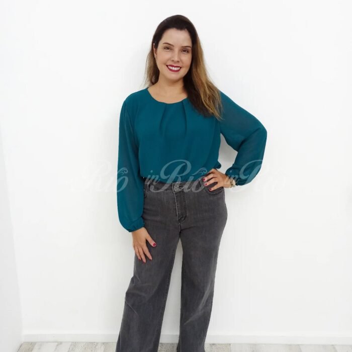 Calça de ganga plus size cinza escuro com modelagem wideleg