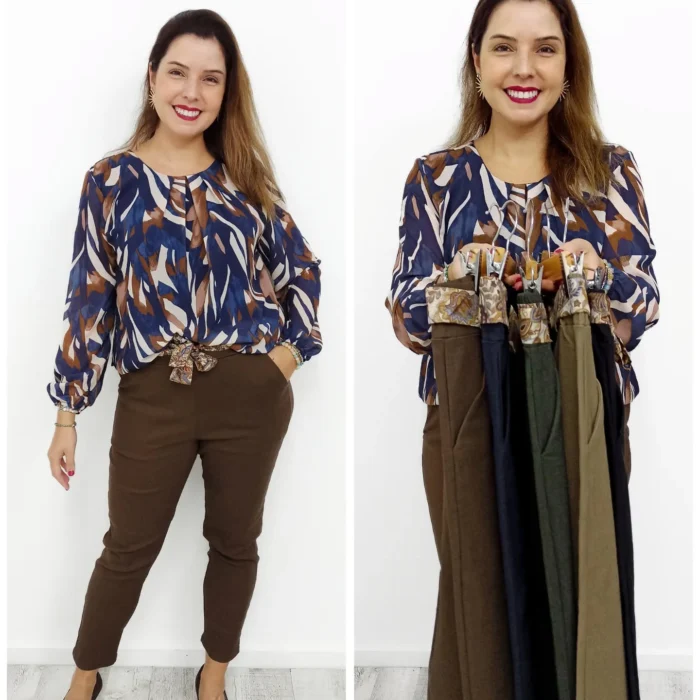 Calça mágica plus size em tecido meia estação