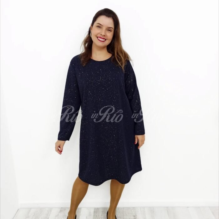 Vestido em tecido com brilhantes dourados