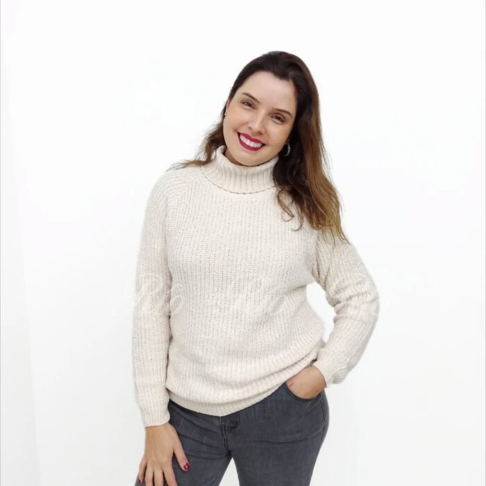 Camisola de gola alta em malha chenille