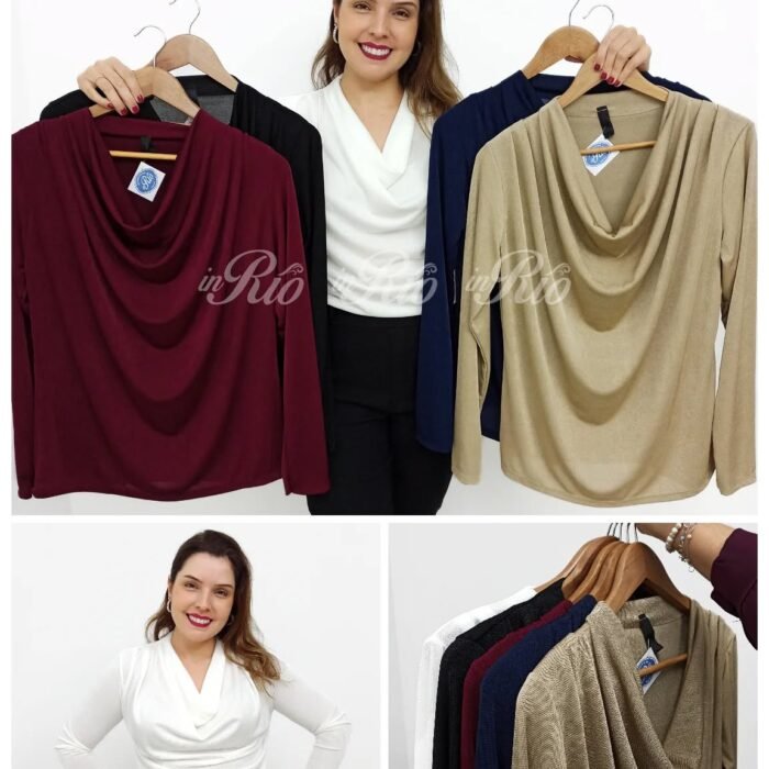 Blusa com efeito brilho e decote drapeado