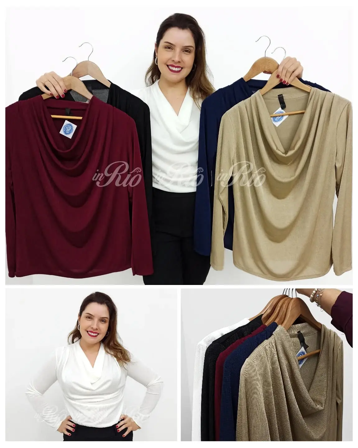 Blusa com efeito brilho e decote drapeado