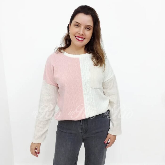 Camisola oversized em veludo tricolor com padrão