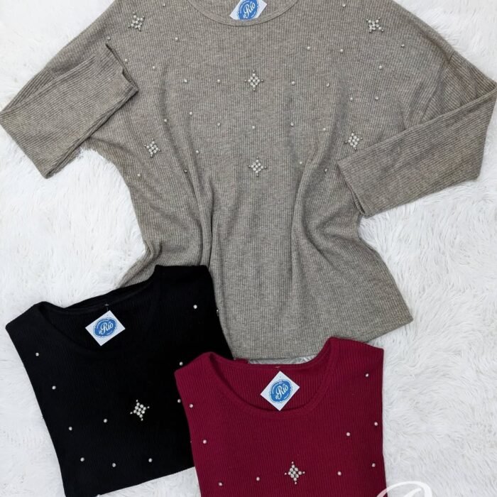 Camisola canelada em tecido matizado brilhante