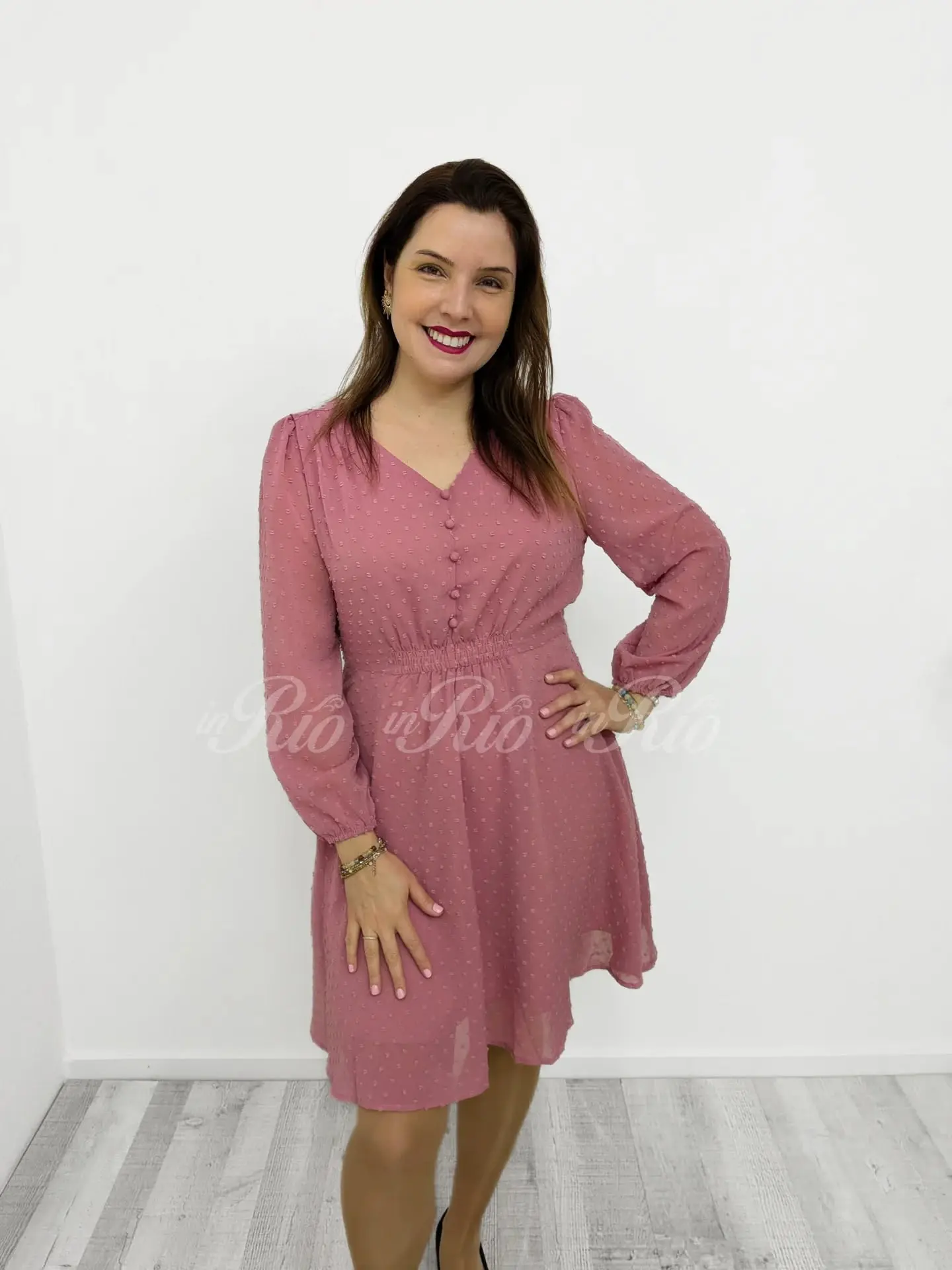 Vestido em chiffon rosa com ponto suíço - Image 2