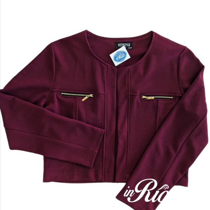  Blazer bolero aberto em tecido texturizado bordeaux