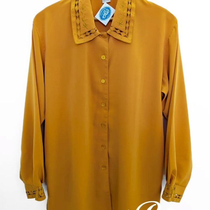 Camiseiro/Túnica mostarda com bordado vazado