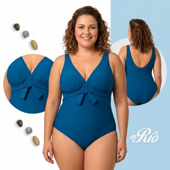 Fato de Banho Plus Size Modelador Azul