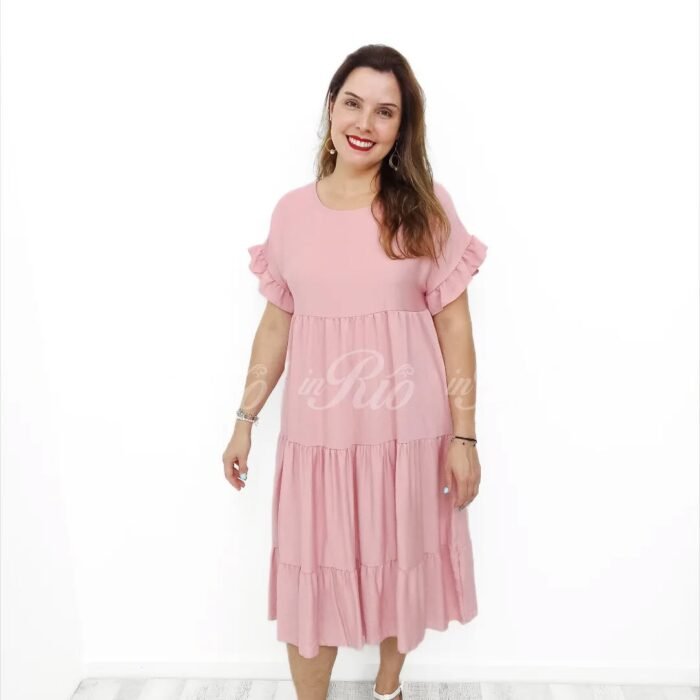 Vestido Midi Boho com folhinhos nas mangas