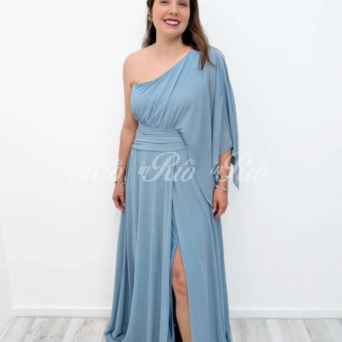 Vestido de cerimónia azul claro com bordado