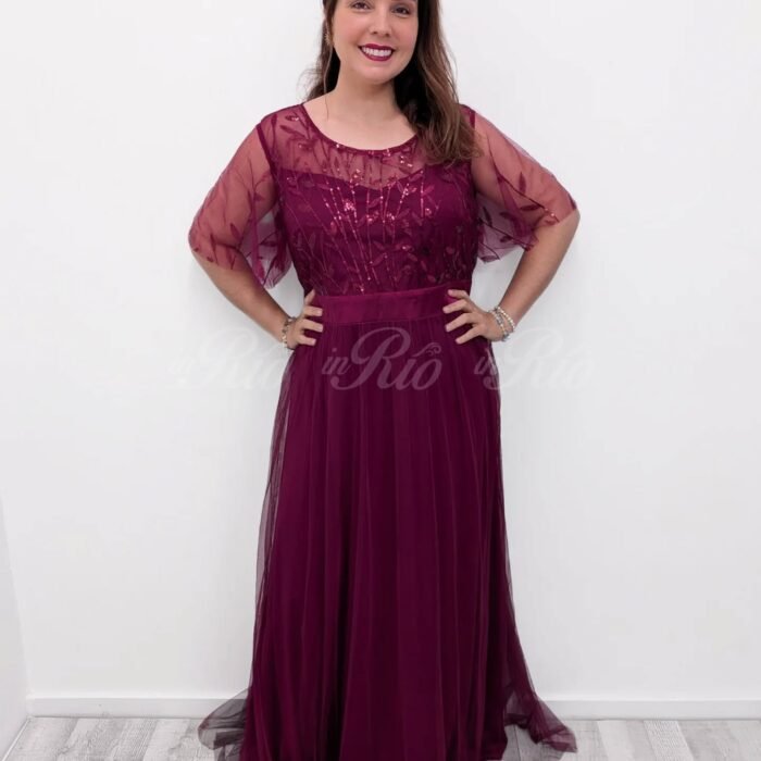 Vestido de cerimónia bordeaux com bordado