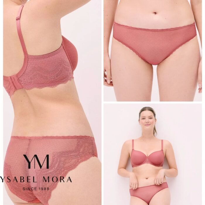 Cueca rendada rosa com cinta alta da Ysabel Mora